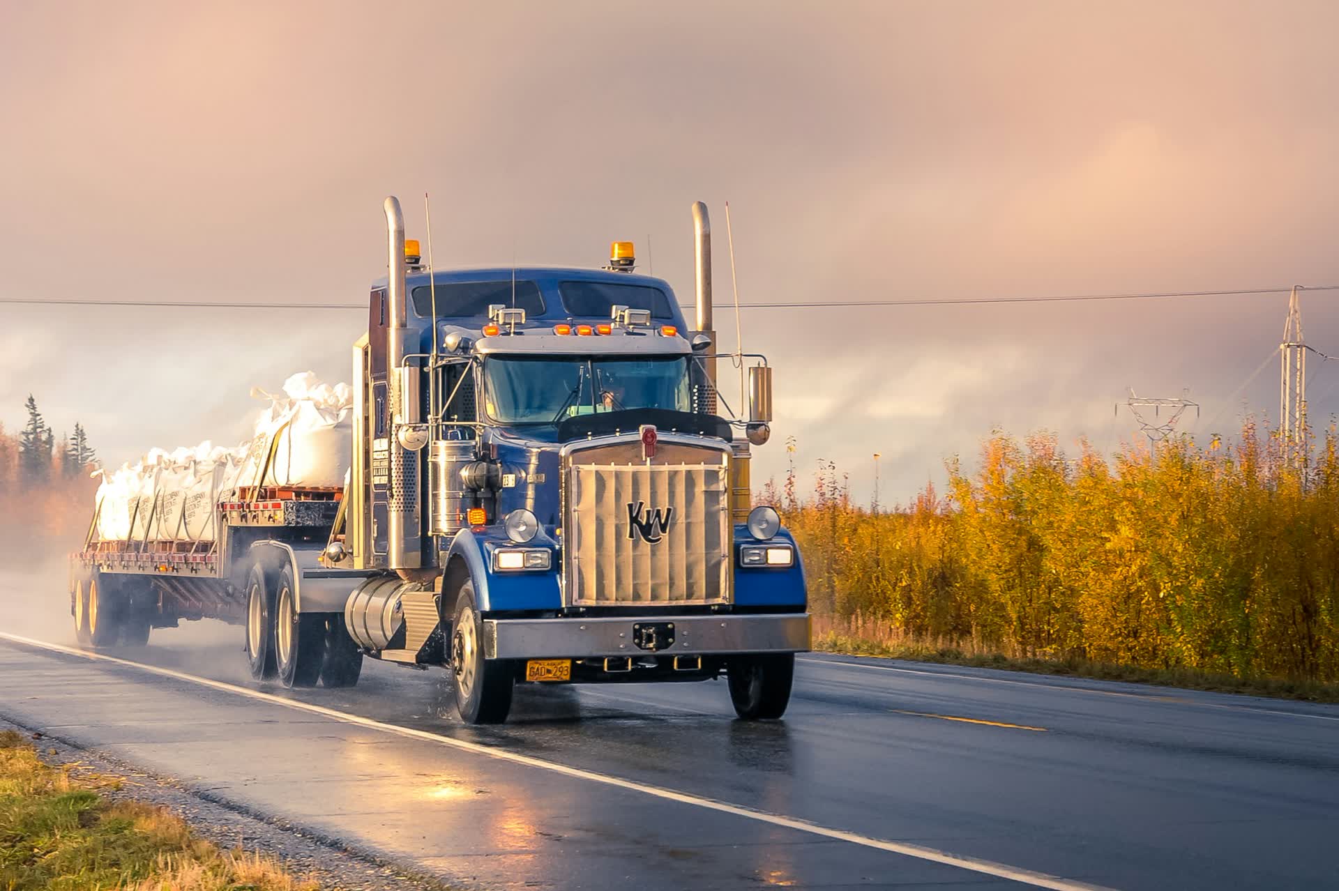 Truck on the road at dusk